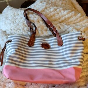 Dooney & Bourke Large Pink and Gray Striped Tote